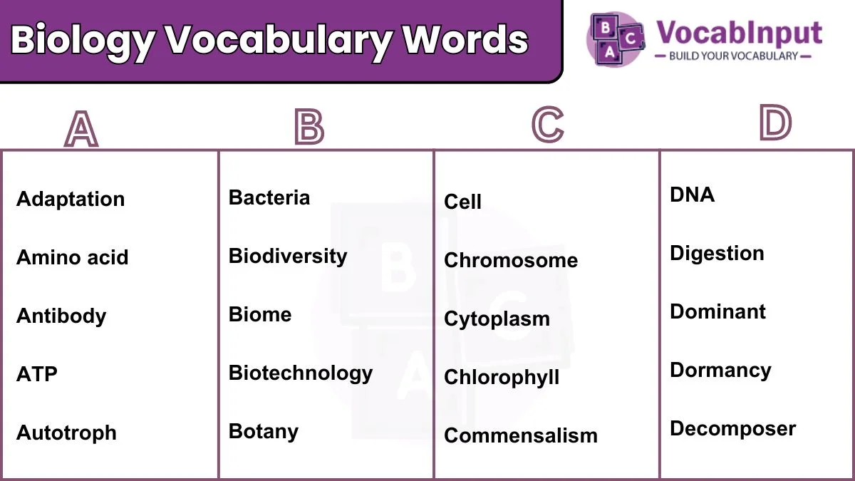 Biology Vocabulary Words and Definitions - VocabInput